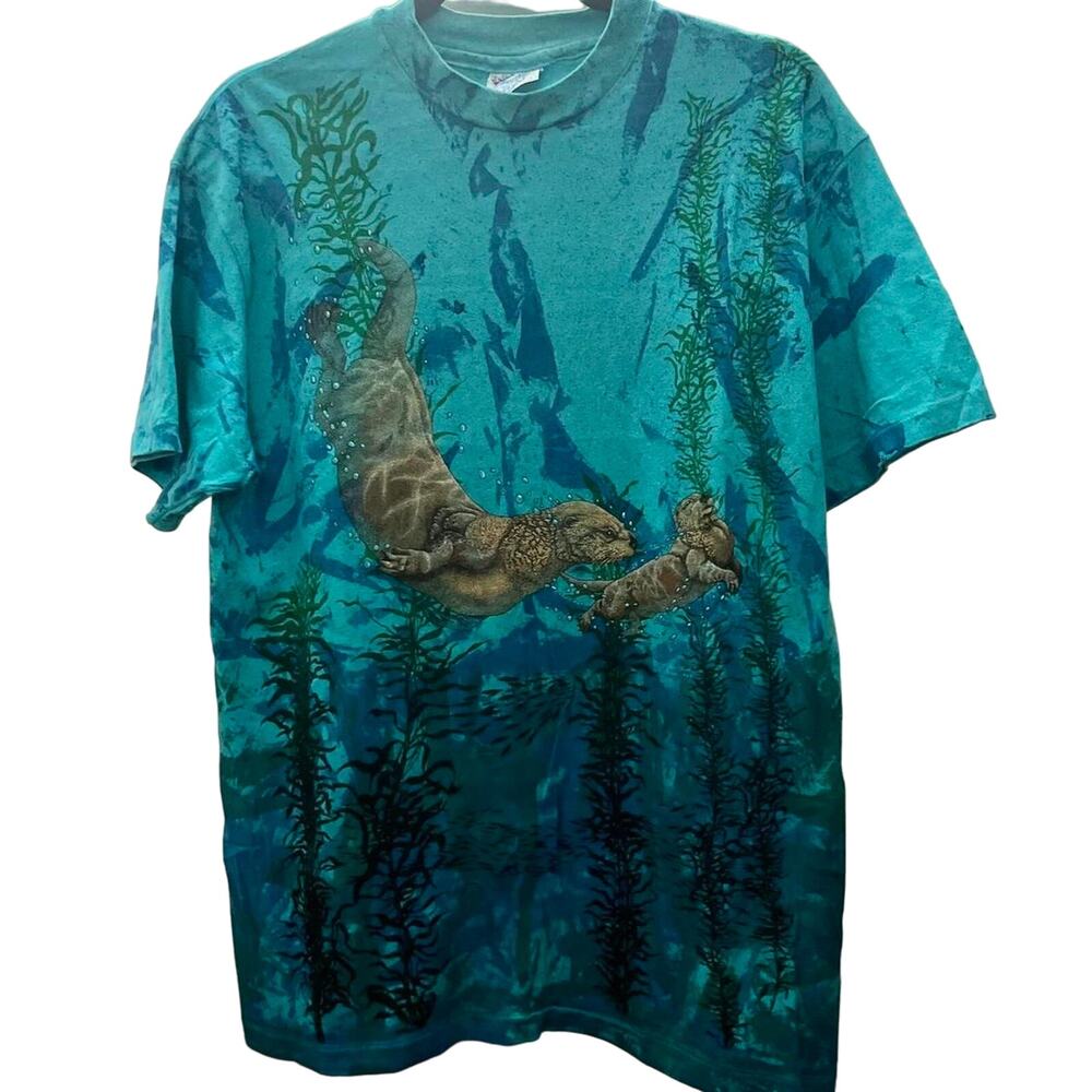 Vintage 90s Otters and Seaweed Wraparound AOP Single Stitch Shirt Adult Large